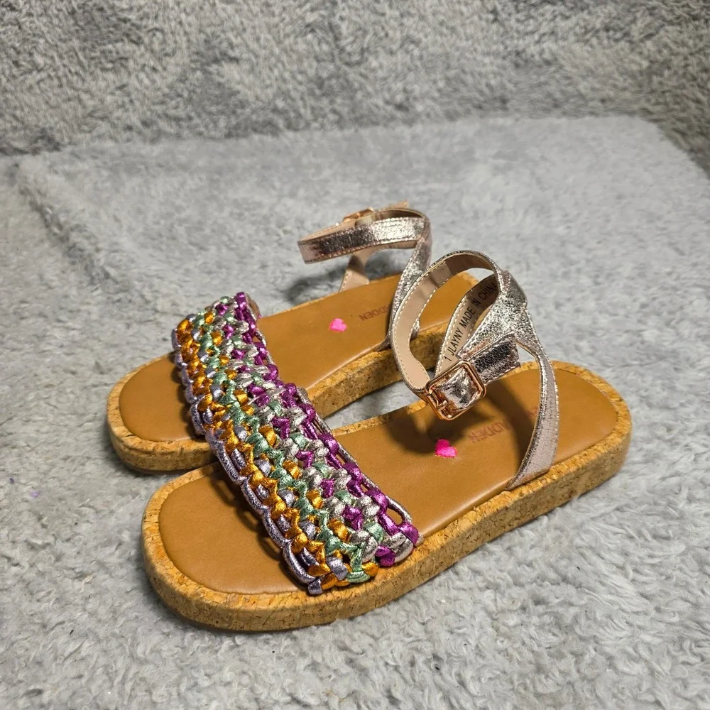 Steve Madden Sandals Pink Multi Braided Metallic Ankle Strap Girls Size 1‎ NEW